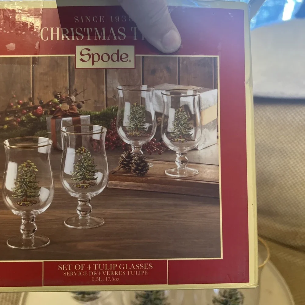 New Spode Christmas Tree Tulip Glasses 17oz – Set of 3 Holiday Drinkware NIB